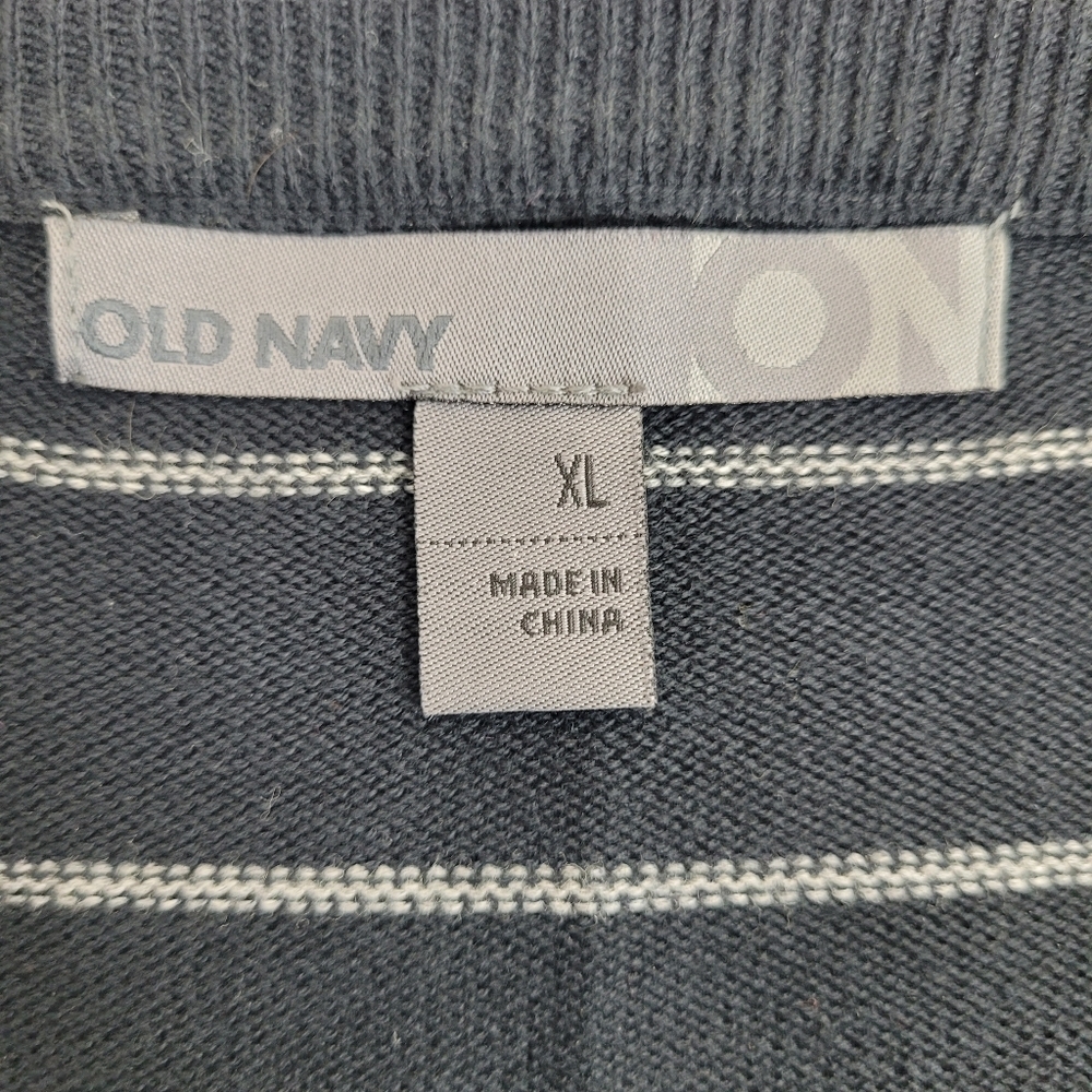 Old Navy Black White Striped Mens V-Neck Cotton Sweater nautical preppy cozy XL - Picture 2 of 10